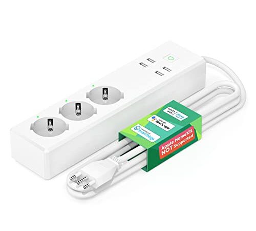 meross Ciabatta Italiana Smart Alexa multipresa wifi intelligente con 3 Prese AC 4 Porte USB, Ciabatta smart Usb Protezione da Sovraccarico Compatibile con meross App, Smartthings e Google Assistant