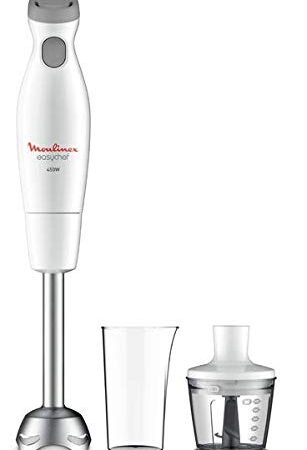 Moulinex DD4521 Easychef, Mixer ad Immersione 2in1, con Bicchiere da 800 ml e Accessorio Tritatutto da 500 ml, 2 Impostazioni di Velocità, Facile da Pulire, Potenza 450 W, Bianco