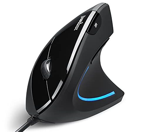 Perixx PERIMICE-513 Mouse Ergonomico Verticale con Filo - 1000/1500/2000dpi - Natural Ergonomic Design - Consigliato per RSI Utente