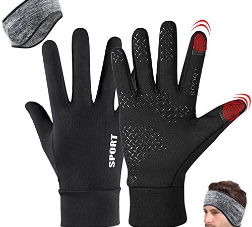 Ruucy Guanti Invernali Touch Screen, Impermeabili Antivento Guanti Ciclismo, Antiscivolo Guanti per Moto, Bici, Sci, Alpinismo, Corsa,Trekking Outdoor Guanti Sportivi per Uomo e Donna