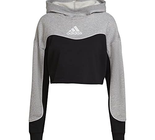 adidas W CB HD, Felpa con Cappuccio Donna, Black/Medium Grey Heather/White, L