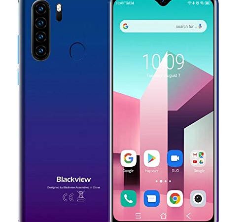 Blackview A80 Plus【2021】4G Smartphone Offerte, 6,49’’ HD+, Helio P25 4GB + 64GB, Quattro Fotocamera Posteriori, Batteria 4680mAh, Spessore 8,8 mm, Telefono Cellulare Android 10 DUAL SIM, NFC Blu