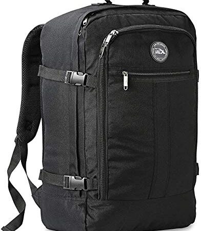 Cabin Max Metz Zaino da Viaggio Bagaglio a Mano Approvato Cabin Size – Borsa per Aereo 55x40x20 cm 44L (Nero)