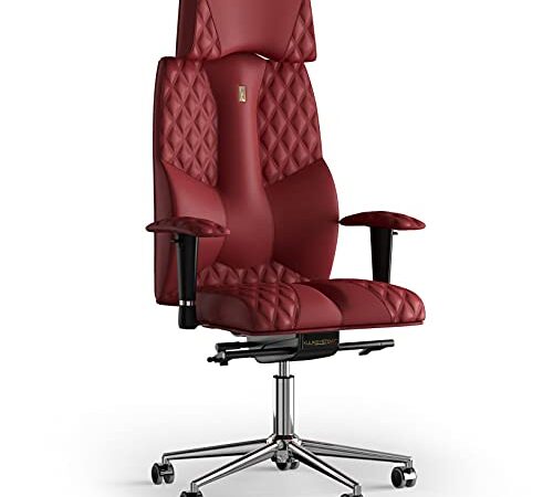 Kulik System Business Sedia da Ufficio Ergonomica Ortopedica Supporto Lombare Schienale Reclinabile, Altezza Poggiatesta Bracciolo Regolabili, Girevole Base Cromo con Ruote, Pelle PU Cucita, Rosso