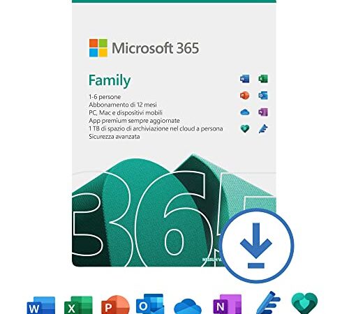 Microsoft 365 Family - Fino a 6 persone - Per PC/Mac/tablet/cellulari - Abbonamento di 12 mesi