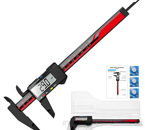 Orthland - Calibro digitale in fibra di carbonio, 150 mm, con display LCD trasparente e 3 batterie, per esterni, interni, profondità e misurazione del passo