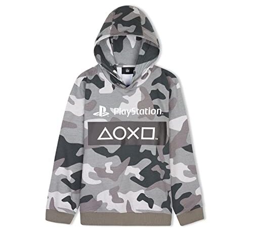 Playstation Felpa Bambino - Felpa Mimetica con Cappuccio - Gamer (Grigio Camo, 13-14 Anni)