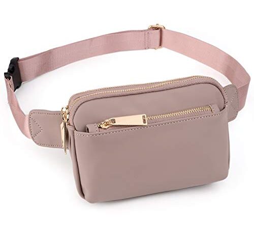 UTO Marsupio Donna Sportivi Marsupio per Uomo o Donna Borsa Cintura Grande Capacità con 3 tasche con zip per Running Corsa Ciclismo in Pelle sintetica Viola rosa