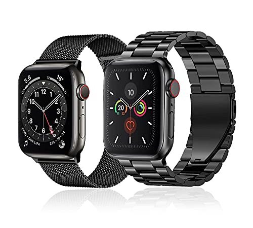 baklon 2 Pezzi Compatibile con Cinturino Apple Watch 42mm 44mm 45mm, Cinturino in Acciaio Inossidabile di Ricambio Sportivo Compatibile con iWatch series SE 8 7 6 5 4 3 2 1 Nero Argento