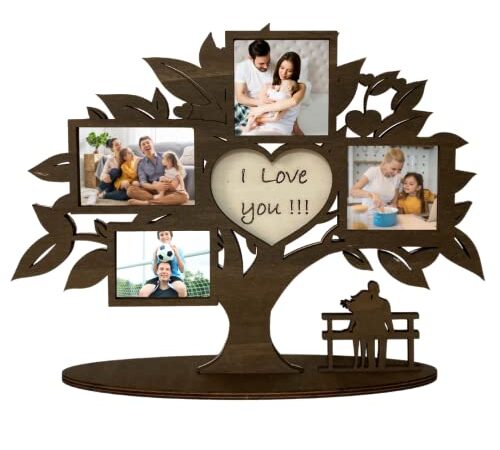 Cornice Albero della Vita in Legno, Portafoto Multiplo Love You, Idea Regalo Fidanzata Mamma Papà San Valentino (Albero della Vita)