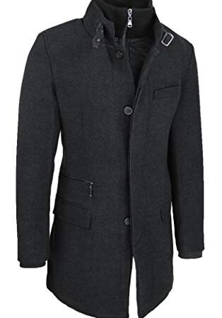 Evoga Cappotto Uomo Sartoriale Elegante Slim Fit Invernale Giacca Soprabito con Gilet Interno (XL, Nero)