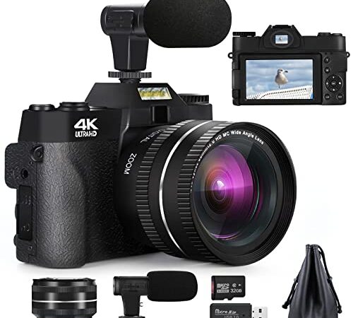 Fotocamera Digitale NBD 4K 48MP Fotocamera Compatta, 3.0 Pollici Schermo Ultra-Clear YouTube Vlogging Camera con Obiettivo Grandangolare e Videocamera Digitale con Zoom Digitale 16x