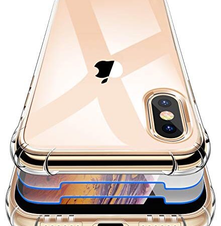 Garegce Cover Compatibile con iPhone XS Max con 2 Pezzi Vetro Temperato Silicone TPU Morbido, Antiurto AntiGraffio Protettiva Custodia Compatibile con iPhone XS Max - 6.5 Pollici - Trasparente