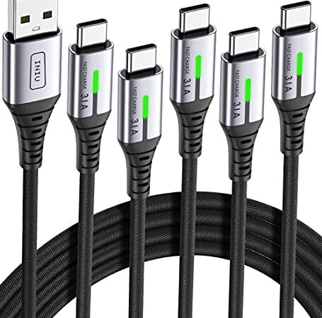 INIU Cavo USB Type-C (1+1+2+2+3m) 3,1A QC 3,0 Cavo USB C Ricarica Rapida, Lega Intrecciato in Nylon Cavo USB Type C per Xiaomi Samsung S22 Ultra Huawei Xiaomi Google Pixel OPPO iPad Realme LG ECC.