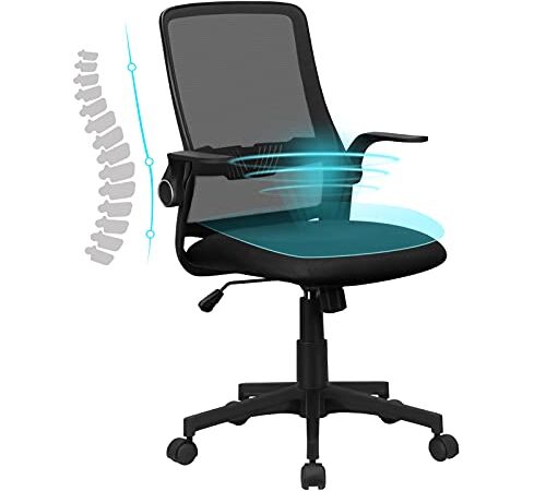 Komene Sedia da Ufficio Ergonomica Sedia da Scrivania con Braccioli Pieghevoli, Sedia per Computer con Schienale in Rete Traspirante, Sedia Girevole a 360° con Altezza Regolabile (Nero)