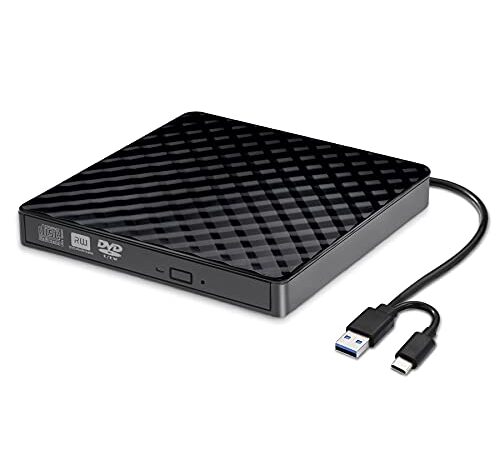 Masterizzatore CD DVD Externo, Unità DVD Esterna USB 3.0&Type C Portable CD/DVD -/+RW Drive CD/DVD Lettore, plug & play/a basso rumore, Slim drive per Laptop, Desktop, Mac, Macbook, OS/Windows/Linux