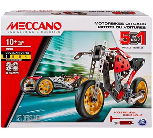 Meccano, Multimodello Moto 5 in 1, Kit di Costruzione S.T.E.A.M., dai 10 Anni - 6053371