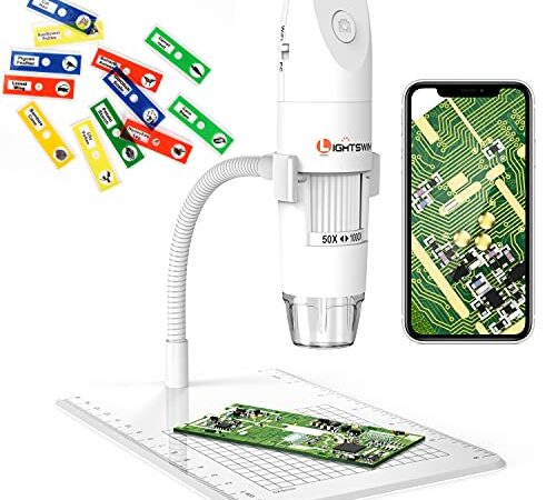 Microscopio digitale wireless, Lightswim 50~1000x Mini microscopio tascabile portatile Ingrandimento con videocamera HD 1080P 2MP, 8 luci a LED per iPhone/iPad/Smartphone/Tablet/PC (bianco)