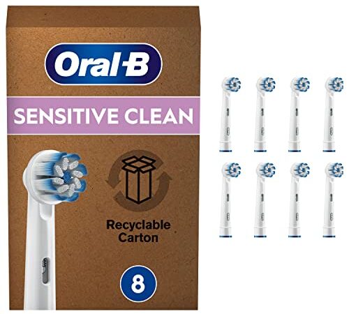 Oral-B Sensitive Clean Testine Spazzolino Elettrico, Confezione da 8 pezzi, Clean & Care, Pacco Adatto alla Buca delle Lettere, Bianco