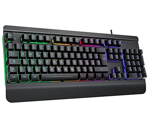 Tastiera Gaming PC, Dacoity Tastiera Metallica Cablata USB Retroilluminata a Colori Rainbow, Poggia Polsi, 12 Scorciatoie Multimediali, Resistente Agli Schizzi per PC Windows- Layout Italiano