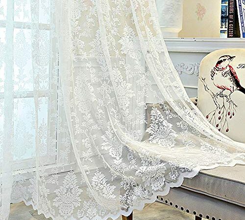 ZYY-Home curtain Jacquard Tende Trasparenti Bianca Stile Europeo Pizzo Voile Tenda Finestra Matita Piega 2 Pannelli per Camera da Letto Soggiorno,Bianca,W100xL250cm