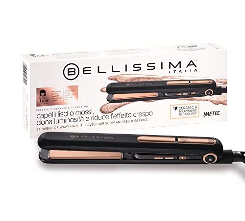 Bellissima Imetec Creativity Ceramic & Tourmaline, Piastra per Capelli, Liscio o Mosso, Rivestimento in Ceramica e tormalina, Regolazione Temperatura da 150-230°C, Riscaldamento Rapido