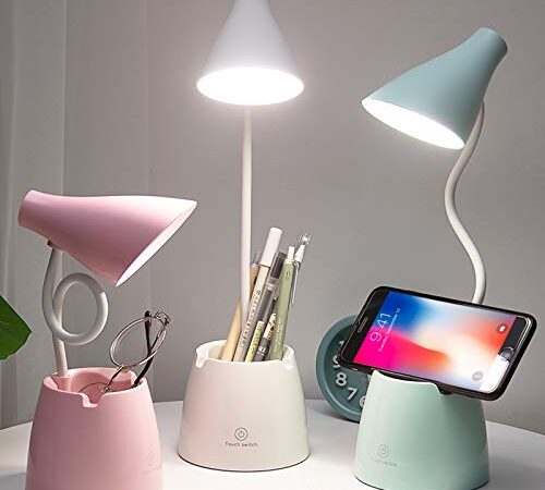 Lampada da Scrivania LED, Lampada da Tavolo Bambini con 3 Modalità di Illuminazione e Sensore Tattile, Dimmerabil Rotazione a 360 ° per Leggere, Studio, Lavorare (Rosa)