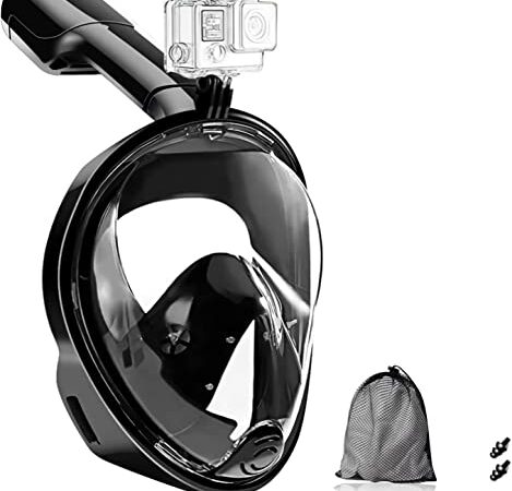 Phantasy Maschera Subacquea Anti Appannamento compatibile per GOPRO e Videocamere Sportive,Maschera Snorkeling con Visuale Panoramica 180°,Maschera per Immersioni per Adulti e Bambini (Nero, S/M)