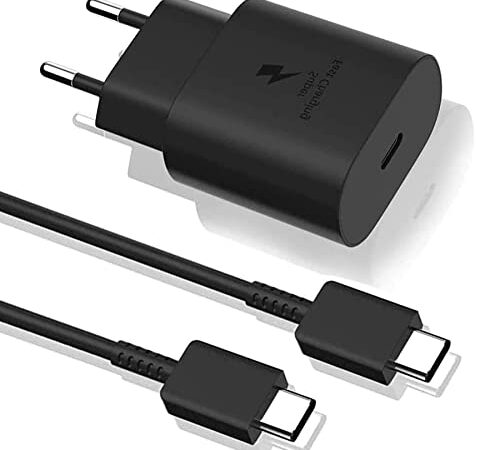 Samsung Caricatore , 25W PD3.0 Porta USB-Type C Super Fast Charging Adattatore Caricabatterie compatibile per Samsung Galaxy S22/S21 Ultra/S21 Fe 5G/S21/S20/S10/Nota 10/20 Ultra/iPad Pro 12.9, (1.2m)