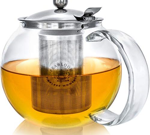 Teabloom Classica Teiera per Uso Quotidiano - Teiera in Vetro per Fornello - Capacità 1200 ml - Infusore in Acciaio Inox Removibile