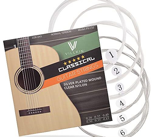 Villkin corde per chitarra - corde di nylon di prima qualità per chitarra classica, acustica e da concerto - Set di 6 corde