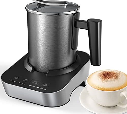 Wamife Montalatte Elettrico 550W, Montalatte Automatici 400ML con Frusta Montalatte dell'ultimo Design 2-in-1, Cappuccinatore Elettrico 4 Pulsanti per Schiuma Fredda e Calda, Latte e Cioccolato Calda