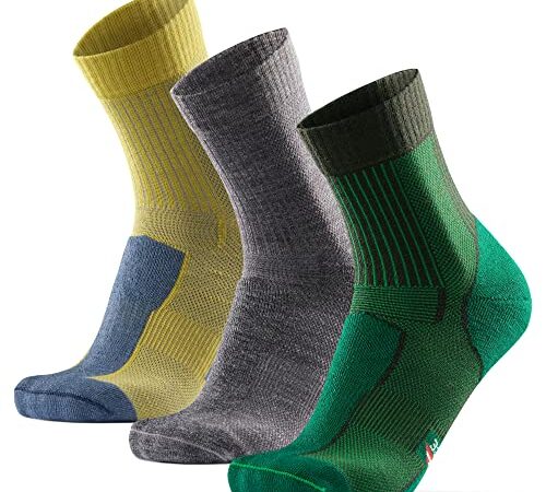 DANISH ENDURANCE Calze da Trekking in Lana Merino Leggera 3 Paia (Grigio, Verde, Giallo, EU 43-47)