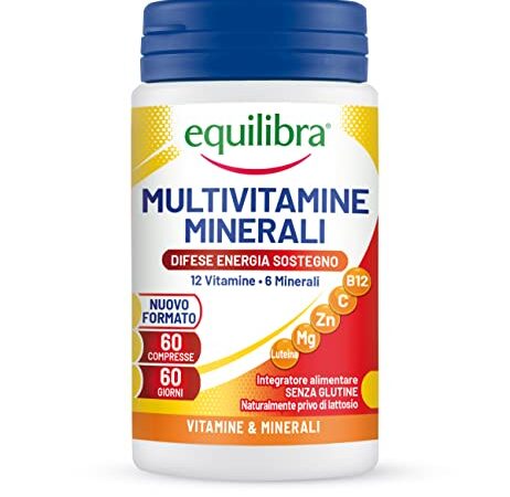 Equilibra Integratori Alimentari, Multivitamine e Minerali, a base di 12 Vitamine e 6 Minerali con Luteina, Indicato per Diete Povere di Minerali e Vitamine o Aumentato Fabbisogno, 60 Compresse