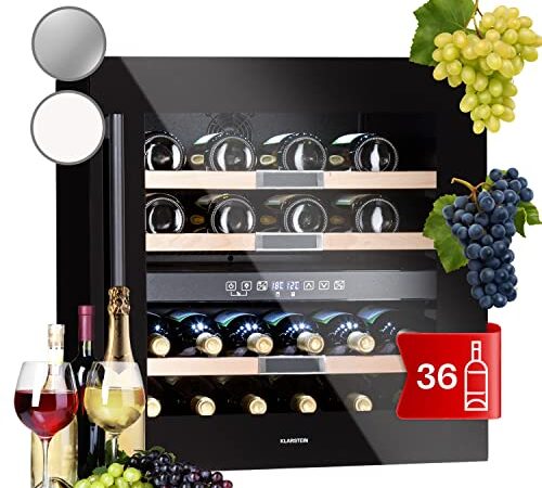 KLARSTEIN Vinsider Cantinetta Vino da Incasso, Cantina Vino Refrigerata a Zona Doppia per Prosecco e Birra, Con Controllo Touch, Frigo Vino per Esterno/Interno, 5-22°C, 85 L, 36 Bottiglie, Onice