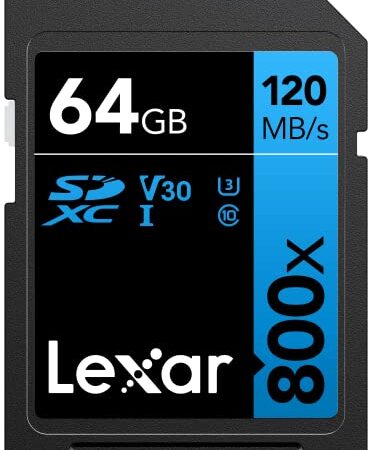 Lexar High-Performance 800x Scheda SD 64 GB, Scheda di Memoria SDXC UHS-I, Fino a 120 MB/s in Lettura, per fotocamere point-and-shoot, DSLR di fascia media, videocamera HD (LSD0800064G-BNNAG)