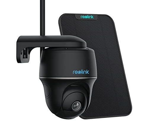 Reolink 4MP Telecamera Wi-Fi Esterno Senza Fili a Batteria, 360° PTZ Videosorveglianza WiFi 2,4/5 GHz, Rilevamento Smart, Audio a 2 Vie, Compatibile con Alexa/Cloud, Argus PT(Nero)+Pannello Solare