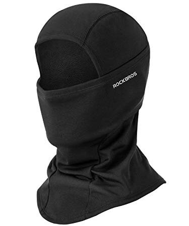 ROCKBROS Passamontagna Moto Invernale Termico con Pile Balaclava Sottocasco Caldo Multifunzionale per Ciclismo Sci Antivento Traspirante Unisex Taglia Unica Logo Riflettente Nero