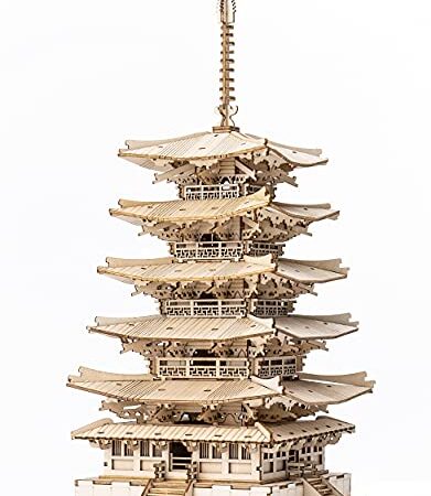 Rolife Puzzle 3D Legno per Bambini e Adulti Modellismo da Costruire Torre Pagoda a cinque pian Kit Modello, 3D Puzzle Five-storied Pagoda