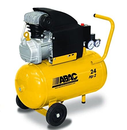 ABAC Compressore d'Aria POLE POSITION B20 BASELINE, Compressore Aria 24 Litri, Doppio Manometro, Pressione Massima 8 Bar, Lubrificato ad olio, Ruote per Trasporto, Potenza 2 CV