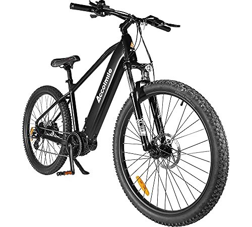 Accolmile Bicicletta Elettrica da Montagna 27,5 Pollici, Motore Centrale M200 Torque 36V 250W, Batteria al Litio 15Ah, Forcella Anteriore con Sospensione e Shimano 8 velocità