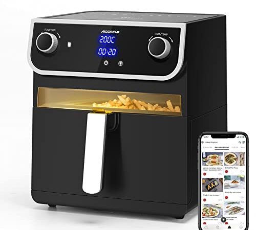 Aigostar Joy - Friggitrice ad aria 8L, Friggitrice senza olio con finestra di visualizzazione, 1700 W, 12 funzioni preimpostate + manuale, Touch screen LED. Doppio utilizzo: con cestello o cassetto