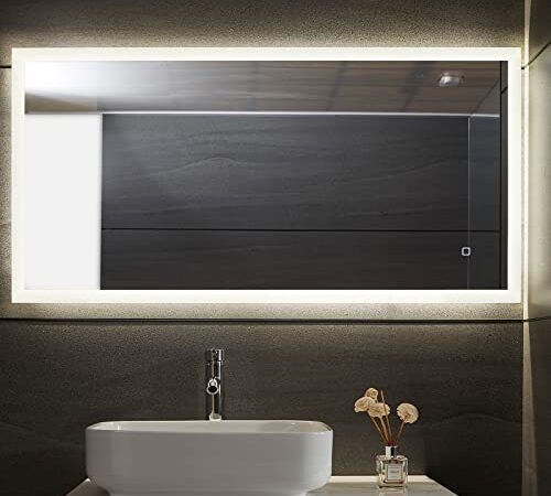 Aquamarin® Specchio Retroilluminato da Bagno - 120 x 60 cm, A++, Controluce Bianca Fredda/Calda/Neutra, a Touch, Antiappanamento - LED Rettangolare, da Parete, con Illuminazione (120 x 60 cm)