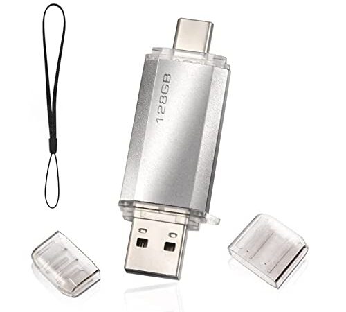 Chiavetta USB 2 in1 128 GB , Type C Pendrive 128GB USB C Flash Drive 128 Giga 2-in-1 OTG Penna USB 128 GB per PC/Tablet/Laptop/Smartphone con Tipo C, Xiaomi/Oneplus/Huawei (Silver)