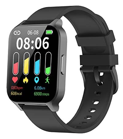 Cloudpoem Smartwatch Uomo Orologio Fitness Contapassi Cardiofrequenzimetro da Polso Ossigeno Sangue Orologio Smart Sport 1.69 Pollici Quadrato Impermeabile IP68 Cronometro pour Android iOS Nero