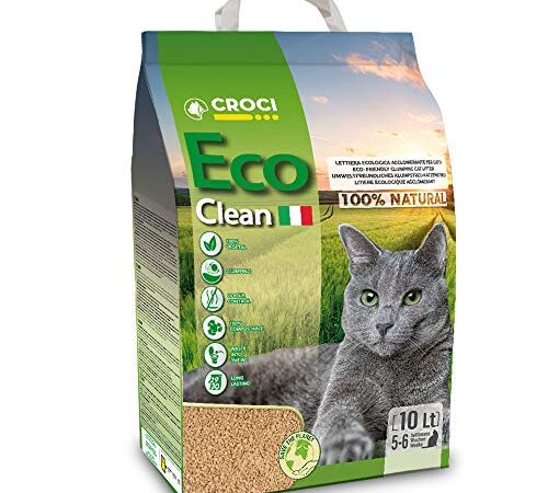 Croci Lettiera Eco Clean 10 L - Lettiera Gatti agglomerante, Biodegradabile si getta nel WC, 100% vegetale, Sabbia Antiodore di lunga durata