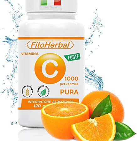 FitoHerbal Vitamina C Pura SENZA ADDITIVI Compresse Alto Dosaggio Integratore Acido Ascorbico Potenzia Sistema immunitario Protegge dai Radicali Liberi Antiossidante Naturale. Qualità Made in Italy