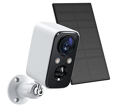 FOAOOD Telecamera Wi-Fi Esterno con Pannello Solare Telecamera di Sorveglianza, Telecamera CCTV con Visione Notturna a Colori, Rilevamento Umano PIR, Conversazione a 2 Vie, Impermeabile IP66