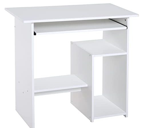 homcom Scrivania per Computer Porta PC Moderna Salvaspazio, Scrivania da Uffcio con Ripiano per CPU e Mensola Tastiera Estraibile in Legno, 80x45x75cm, Bianco