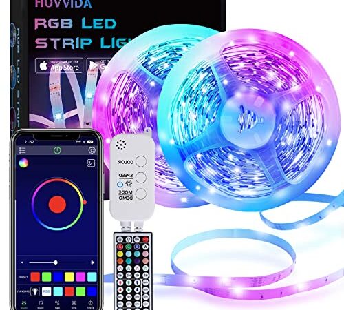 HOVVIDA Striscia LED, 20M Bluetooth Strisce LED 5050 RGB 12V Musica, Controllato da APP, Telecomando IR e Controller, 16 Milioni di Colori, 28 Modalità di Stile, Modalità di Temporizzazione